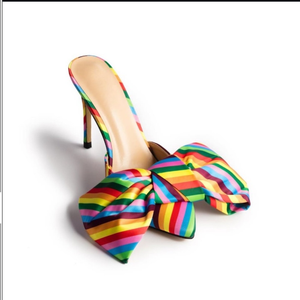 Vibrant Rainbow Striped Heels with Bow